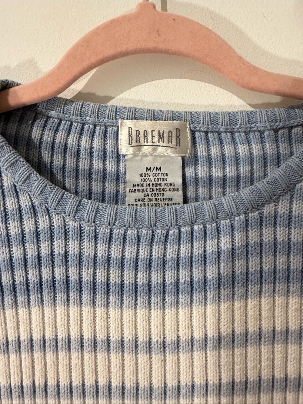 BARENA Blue and Cream Striped Rib Knit Short Sleeve Top %100 Cotton - Picture 4 of 4